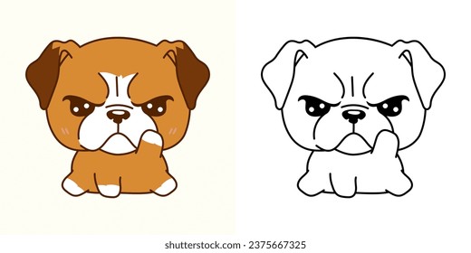 Cute Boxer Puppy Clipart Illustration and Black and White. Kawaii Clip Art Doggy. Cute Vector Illustration of a Kawaii Animal for Stickers, Prints for Clothes, Baby Shower. 