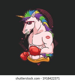 cute boxer unicorn colorfull illustration vector