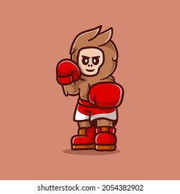 cute boxing bigfoot illustration, suitable for t-shirt designs or cute character mascots