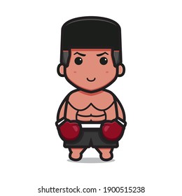 Cute boxing character wear red gloves cartoon vector icon illustration. Sport icon concept isolated vector. Flat cartoon style