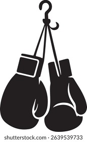 cute boxing gloves hanging on a hoke vector silhouette on white background 