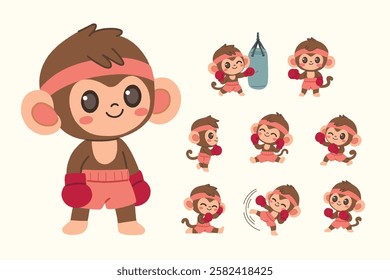 Cute Boxing Monkey Illustration Clipart Collection