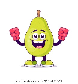 Cute boxing pear cartoon vector illustration design. Fruit mascot character concept isolated vector