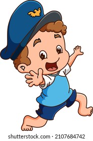The cute boy is acting like police and wearing a police cap of illustration