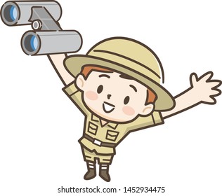 Cute boy of adventurer with binoculars
