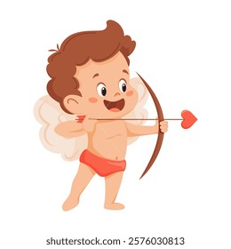 Cute Boy Angel Holding Bow and Arrow Vector Illustration. Isolated Smiling Cartoon Cupid.