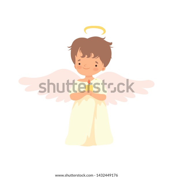 Cute Boy Angel Nimbus Wings Standing Stock Vector (Royalty Free ...