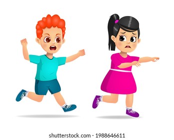 Cute Boy Angry Chase Scared Friend Stock Vector (Royalty Free ...