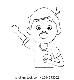 Cute boy with apple sketch