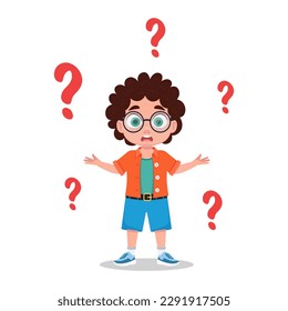 Cute boy asks a question, vector illustration