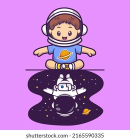 Ilustración Del Icono Del Vector De Caricaturas Cute Boy Y Astronauta. Vector Premium Aislado De Icono De La Ciencia De La Gente. Estilo de dibujo plano