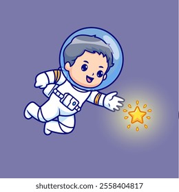 Cute Boy Astronaut Catching Star Cartoon Vector Icon 
Illustration. Science Technology Icon Concept Isolated 
Premium Vector. Flat Cartoon Style 