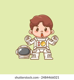 Niño lindo astronauta grita espíritu kawaii chibi personaje mascota ilustración esquema conjunto de estilo