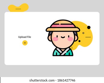 Cute Boy avatars on white background and black yellow abstract