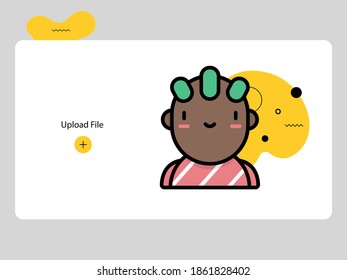 Cute boy avatars on white background and black yellow abstract