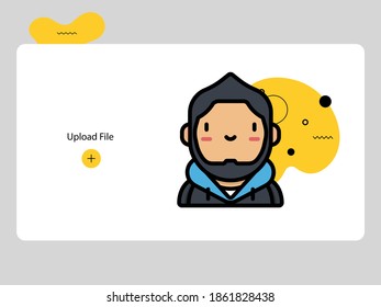 Cute boy avatars on white background and black yellow abstract