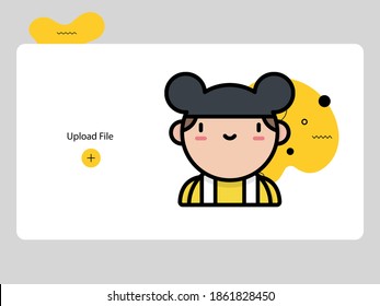 Cute boy avatars on white background and black yellow abstract