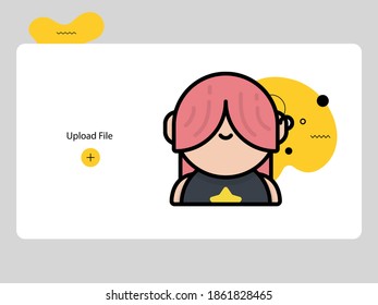 Cute boy avatars on white background and black yellow abstract