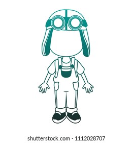 Cute boy with aviator hat and glasses blue lines