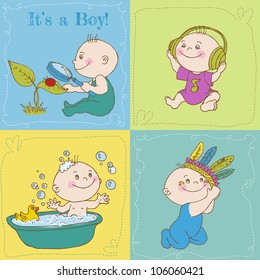 Cute Boy. Baby Shower  or Arrival Card in vector