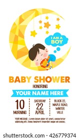 Cute boy baby shower card with moon set two