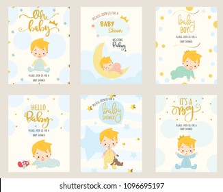 cute boy for baby shower invitation card design template