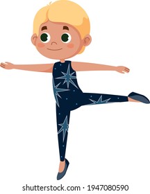 Cute boy ballet vector blond isolated on white background. Kid dancing illustration. Costume with stars hobby school logo. LGBT