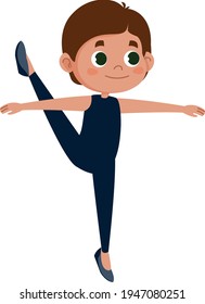 Kuscheljunge Ballettvektor einzeln auf weißem Hintergrund. Kid tanzende Illustration. rosafarbenes Kleid. Hobby School Logo Clipart