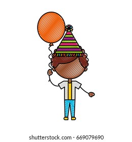 cute boy with balloon air character