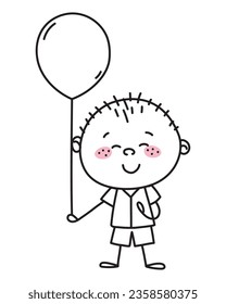 cute boy with balloon doodle icon isolated