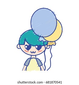 cute boy with balloons and hairstyle design
