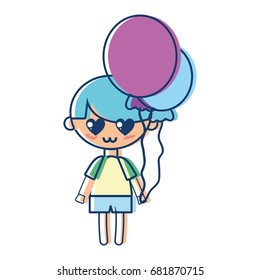 cute boy with balloons and hairstyle design