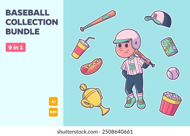 Cute Boy Baseball Player Vector de arte plano