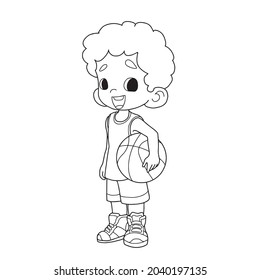 Cute boy in basketball player uniform illustration isolated on white background ,cartoon,coloring book