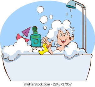 cute boy bathing cartoon vector