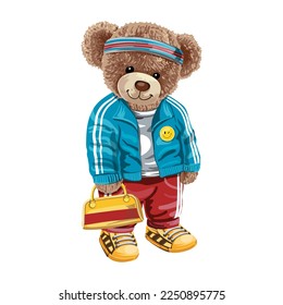 Cute boy bear doll in colorful wearing fashion sportswear style,Graphic design print t-shirts fashion,vector,poster,card