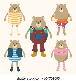 Cute boy bear dress up in different costumes. Bear vector illustration cartoon. 