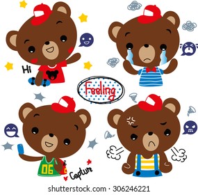 Cute boy bear showing different feelings vector.