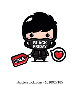 cute boy with black friday mask