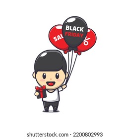 cute boy in black friday sale cartoon mascot illustration