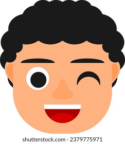 Cute boy blinking an eye. Cute boy emoji. Cute boy avatar.