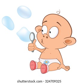 Cute Boy Blowing Bubbles Cartoon