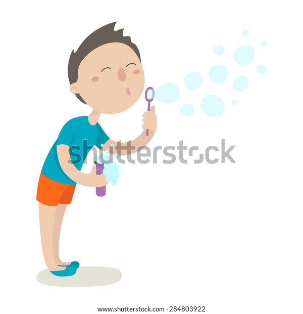 Download Cute Boy Blowing Bubbles Flat Design Stock Vector (Royalty ...