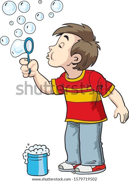 Cute Boy Blowing Bubbles Vector Illustration Stock Vector (Royalty Free ...