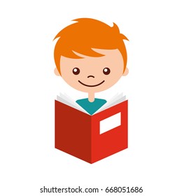 cute boy with book character icon