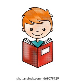 cute boy with book character icon