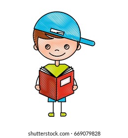 cute boy with book character icon