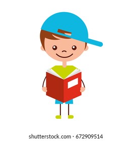 cute boy with book character icon