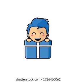 Cute boy in box logo design.