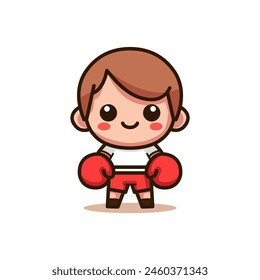 cute boy boxer cartoon character vector illustration template design. boxing sport athlete.